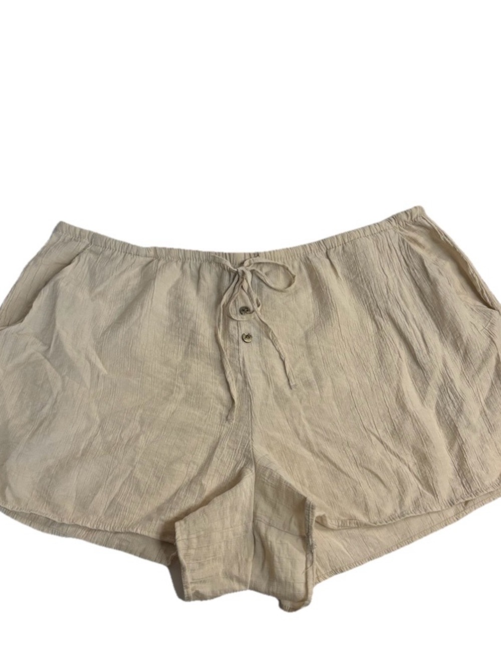 Zara Women’s Beige Cotton Shorts XL Drawstring Elastic Waist Button Summer ✨